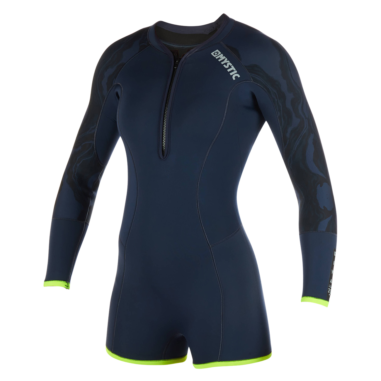 Mystic - Diva Para Mujer 3/2 Mm Fzip Longarm Shorty - Azul Marino / Lima