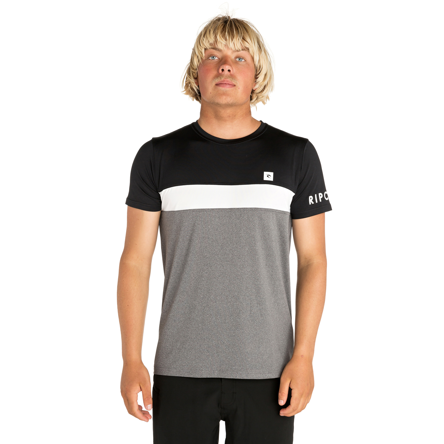 Rip Curl, Manga Corta, Subrayado, Panel Uv Tee - Negro / Gris
