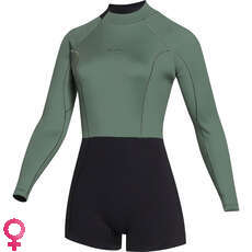 Mystic Mujeres Lunar 2/2Mm Back-Zip Longarm Shorty Wetsuit - Oliva 230111
