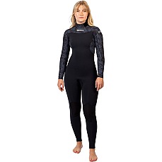 Traje De Neopreno Gul Flexor Yulex 3/2 Mm Con Cremallera Trasera Y Costura Invisible Para Mujer (), Negro/Palma
