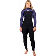 Traje De Neopreno Gul Flexor Yulex 5/4 Mm Bs Con Cremallera Trasera Para Mujer - Negro/Tye Bird Fx1224
