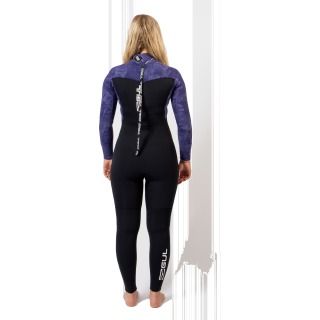 Traje De Neopreno Gul Flexor Yulex 4/3 Mm Bs Con Cremallera Trasera Para Mujer - Negro/Tye Bird Fx1223