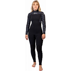 Traje De Neopreno Gul Flexor Yulex 5/4 Mm Bs Con Cremallera Trasera Para Mujer - Negro / Palma Dispersa Fx1224