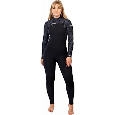 Traje De Neopreno Gul Flexor Yulex 5/4 Mm Bs Con Cremallera En El Pecho Para Mujer - Negro / Palma Dispersa Fx1227