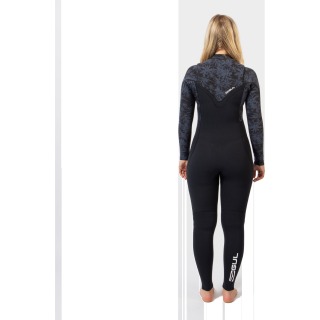 Traje De Neopreno Gul Flexor Yulex 4/3 Mm Bs Con Cremallera En El Pecho Para Mujer - Negro / Palma Dispersa Fx1226