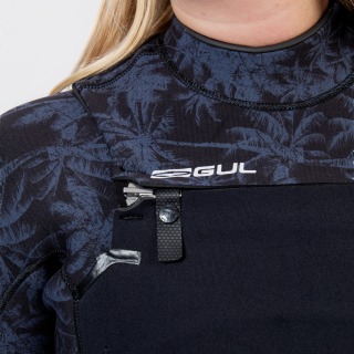Traje De Neopreno Gul Flexor Yulex 4/3 Mm Bs Con Cremallera En El Pecho Para Mujer - Negro / Palma Dispersa Fx1226