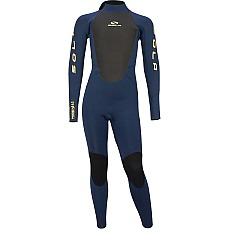 Traje De Neopreno Sola Kids Phoenix 4/3 Mm Con Cremallera Trasera - Azul Marino/Amarillo A1509
