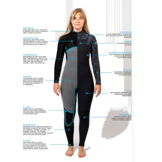 Traje De Neopreno Gul Flexor Yulex 5/4 Mm Bs Con Cremallera En El Pecho Para Mujer - Negro / Palma Dispersa Fx1227